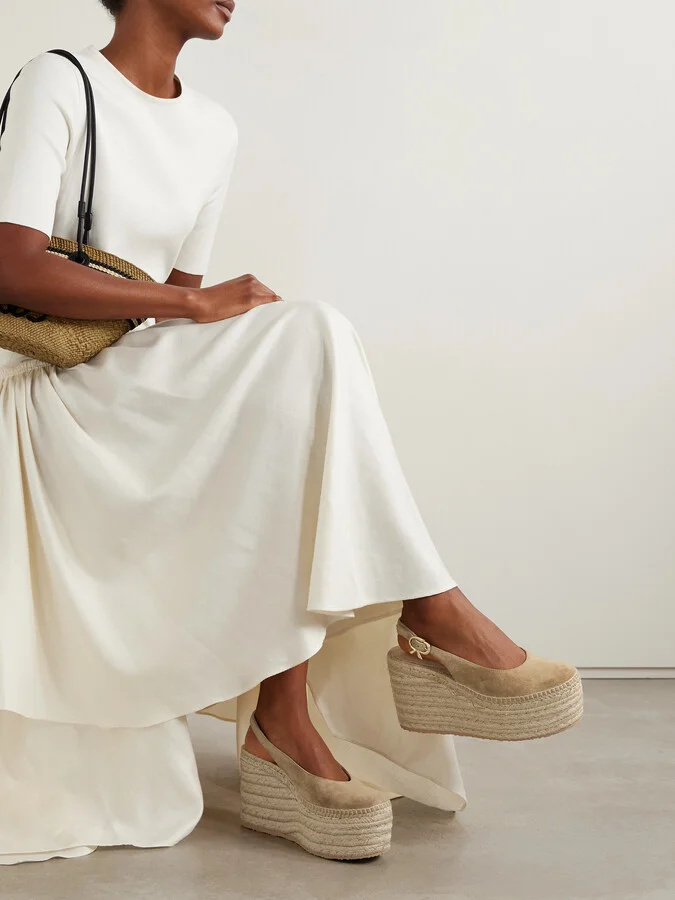 Gianvito Rossi - 110 Suede Slingback Platform Espadrilles - Brown - Image 3