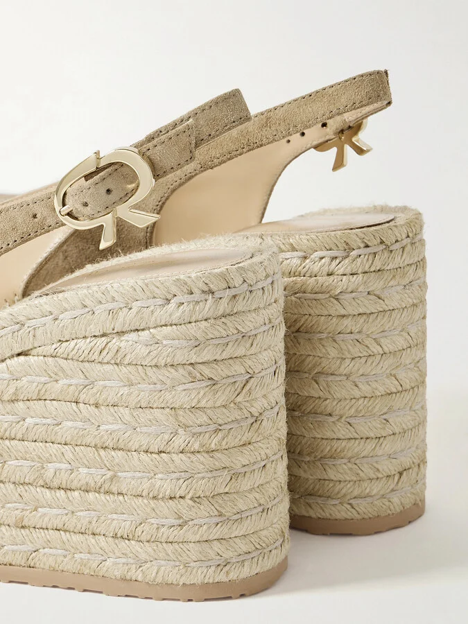 Gianvito Rossi - 110 Suede Slingback Platform Espadrilles - Brown - Image 4