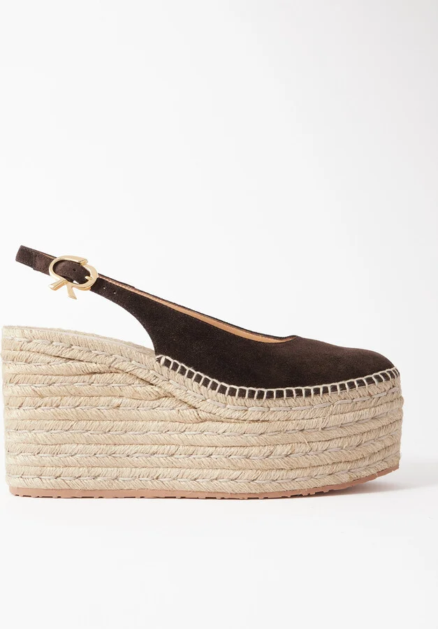 Gianvito Rossi - 110 Suede Slingback Platform Espadrilles - Brown