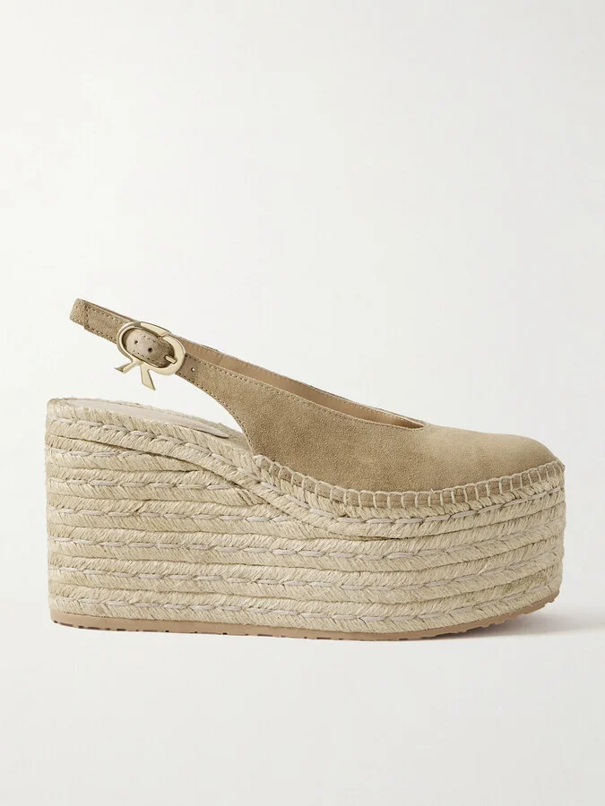 Gianvito Rossi - 110 Suede Slingback Platform Espadrilles - Brown