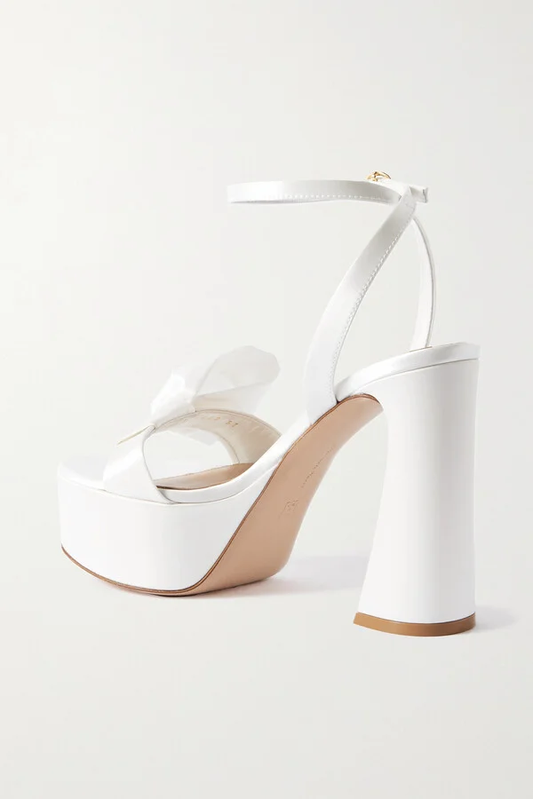 Gianvito Rossi - 120 Bow-embellished Satin Platform Sandals - White - Image 3