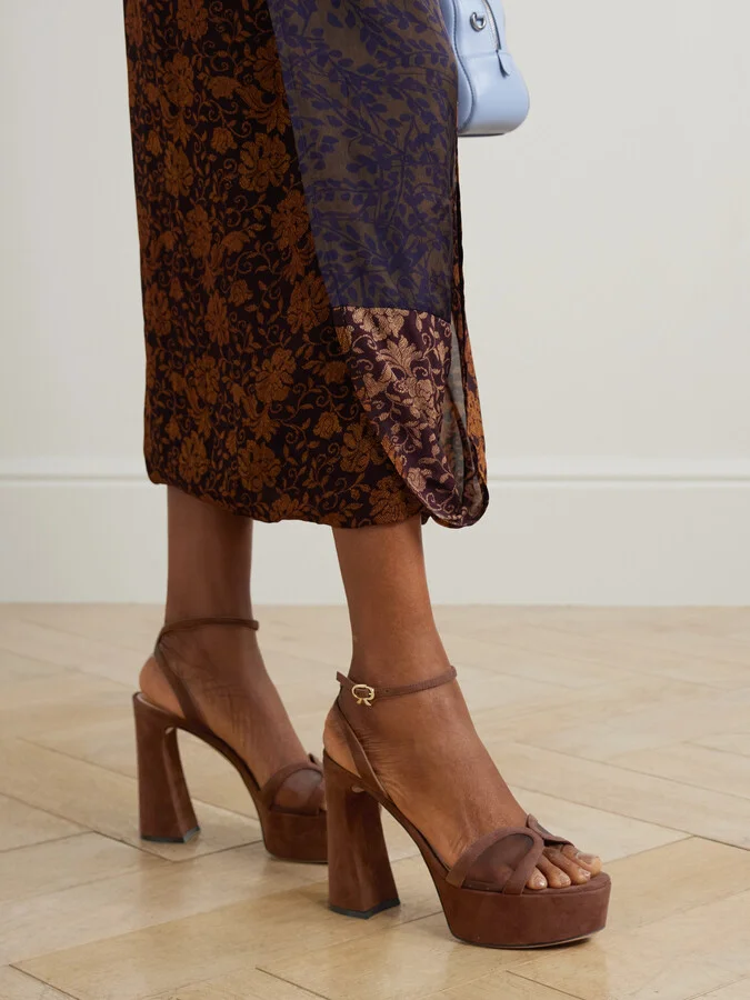 Gianvito Rossi - 120 Mesh-paneled Suede Platform Sandals - Brown - Image 2