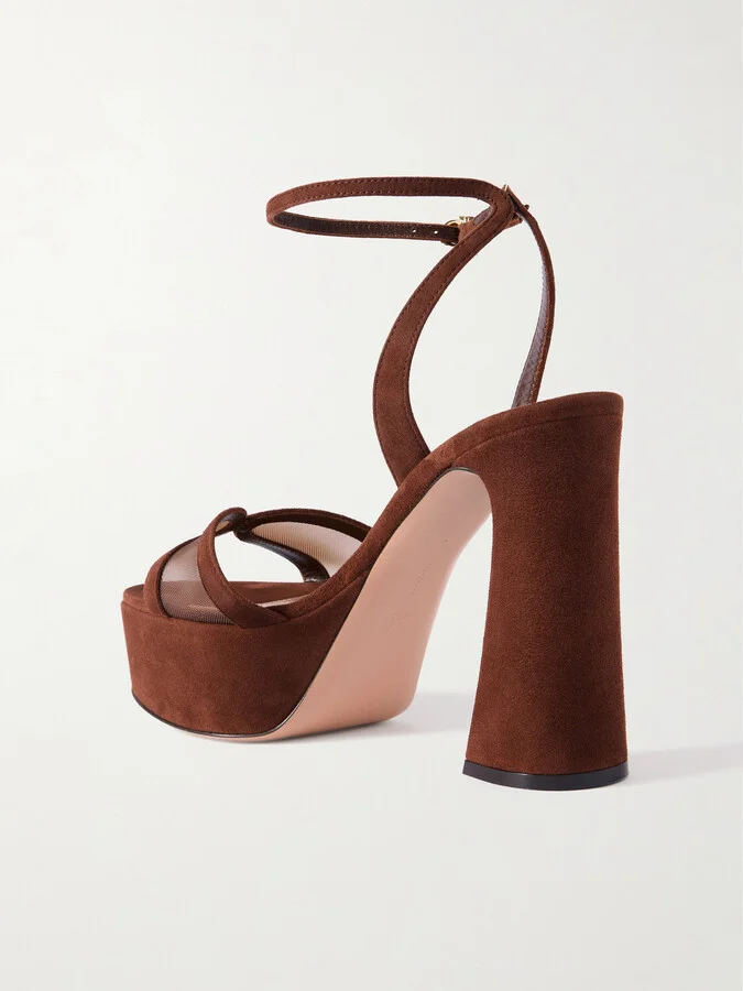 Gianvito Rossi - 120 Mesh-paneled Suede Platform Sandals - Brown - Image 3