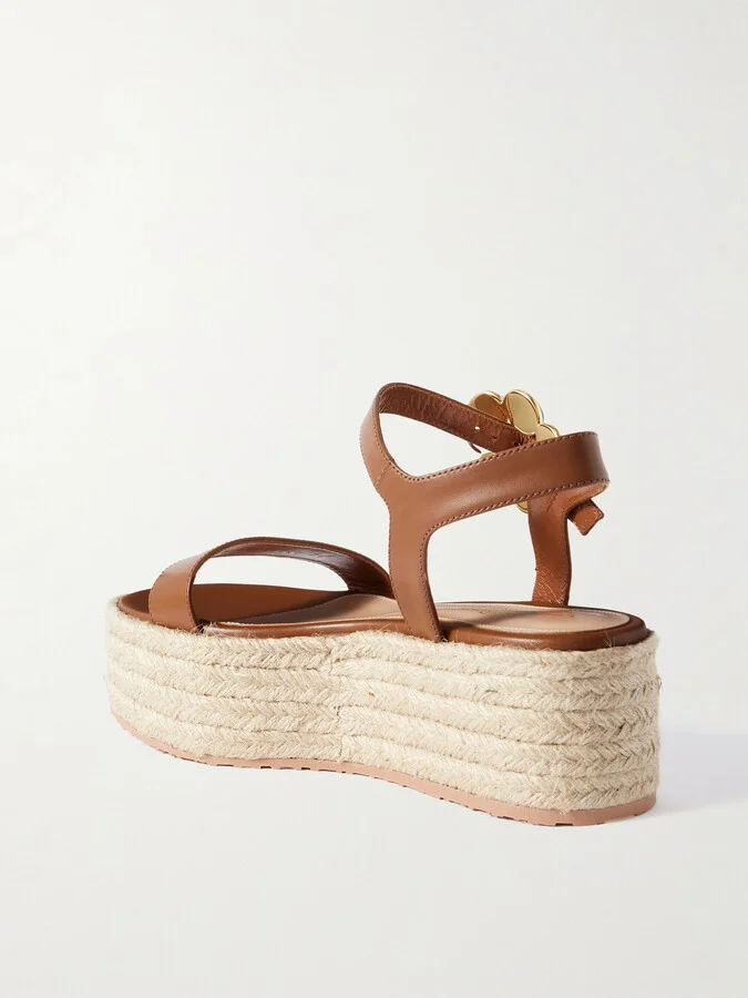 Gianvito Rossi - 40 Embellished Leather Platform Espadrille Sandals - Brown - Image 3