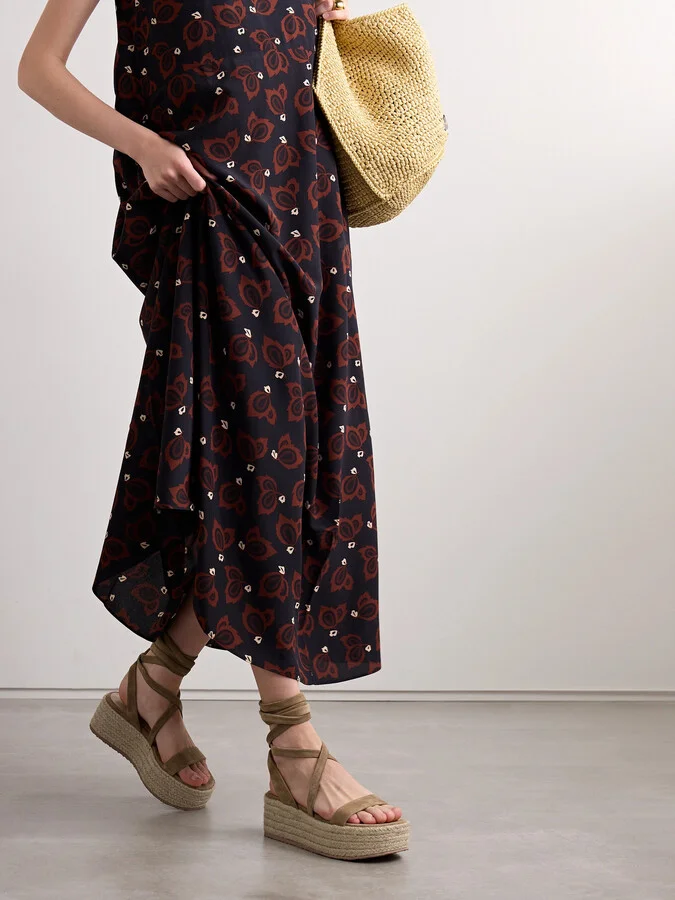 Gianvito Rossi - 40 Suede And Raffia Platform Espadrilles - Brown - Image 2