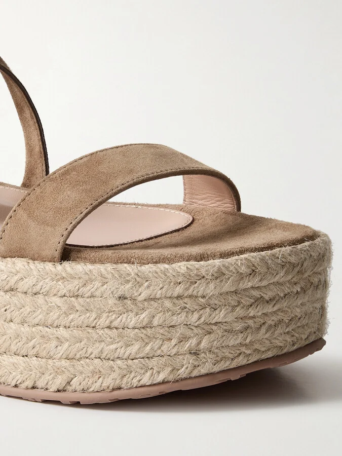 Gianvito Rossi - 40 Suede And Raffia Platform Espadrilles - Brown - Image 4