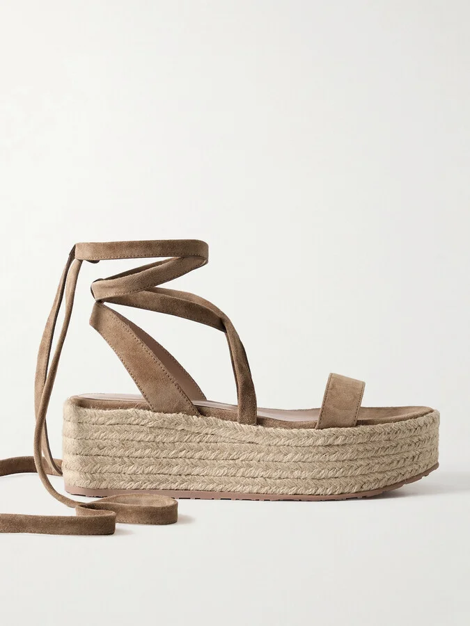 Gianvito Rossi - 40 Suede And Raffia Platform Espadrilles - Brown