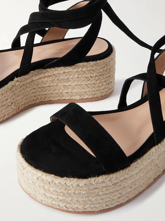 Gianvito Rossi - 40 Suede Platform Espadrilles - Black - Image 4