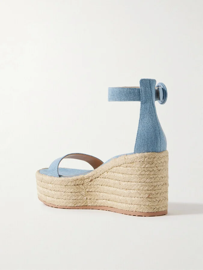 Gianvito Rossi - 45 Denim Espadrille Wedge Sandals - Blue - Image 3