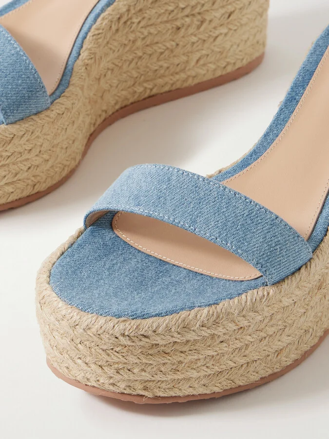 Gianvito Rossi - 45 Denim Espadrille Wedge Sandals - Blue - Image 4