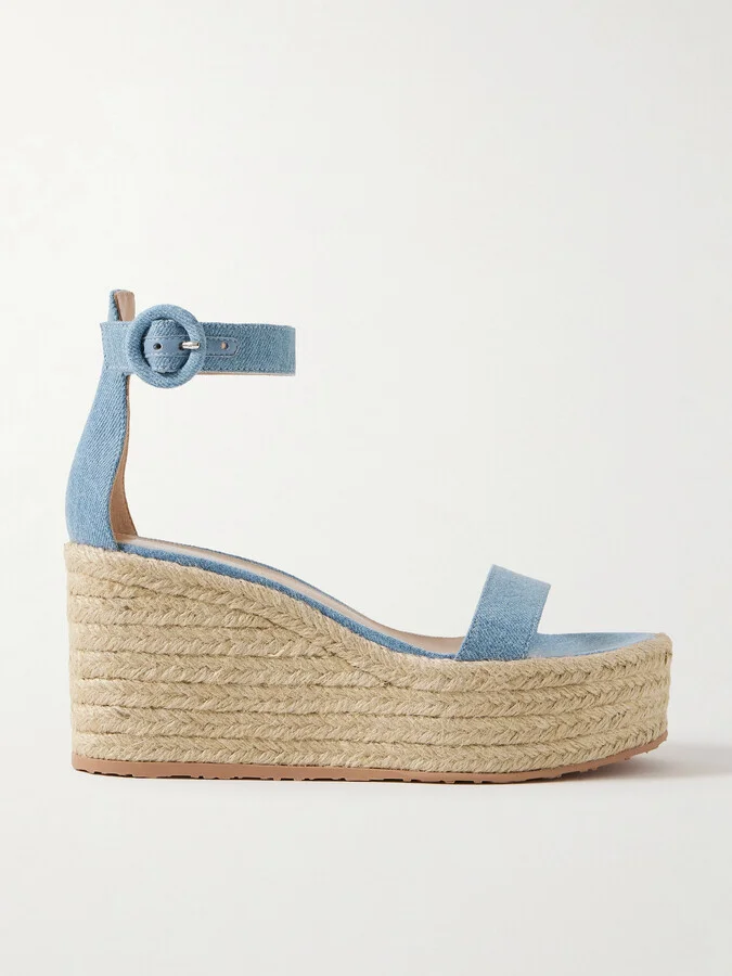 Gianvito Rossi - 45 Denim Espadrille Wedge Sandals - Blue