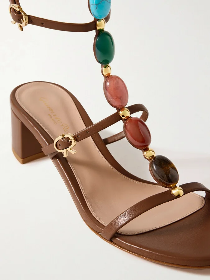 Gianvito Rossi - 45 Embellished Leather Sandals - Brown - Image 4