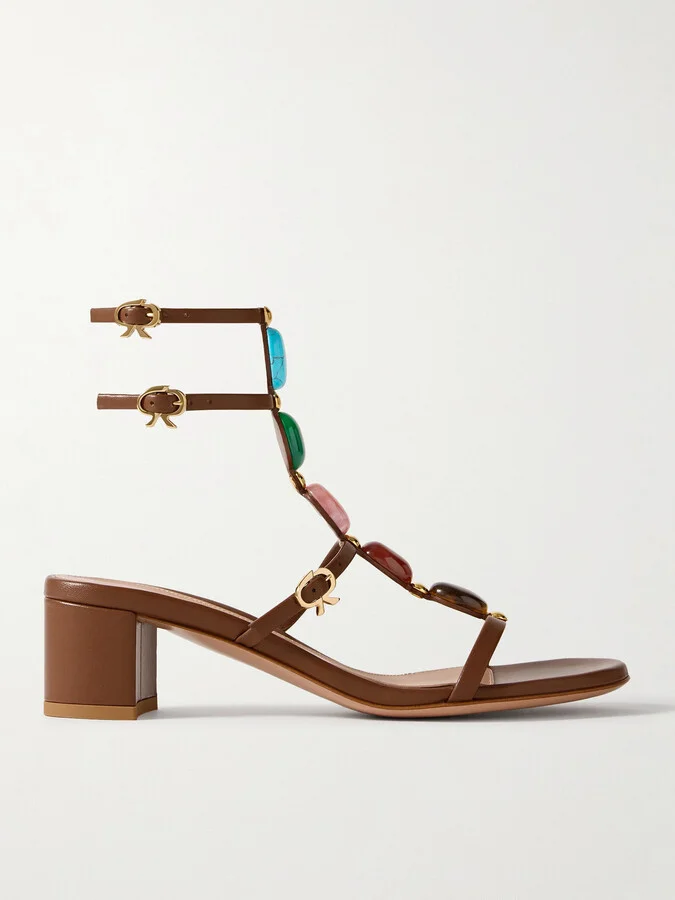 Gianvito Rossi - 45 Embellished Leather Sandals - Brown