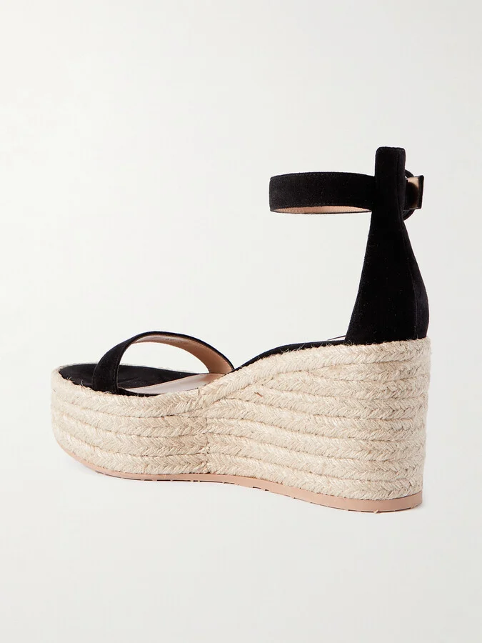 Gianvito Rossi - 45 Suede Espadrille Wedge Sandals - Black - Image 3
