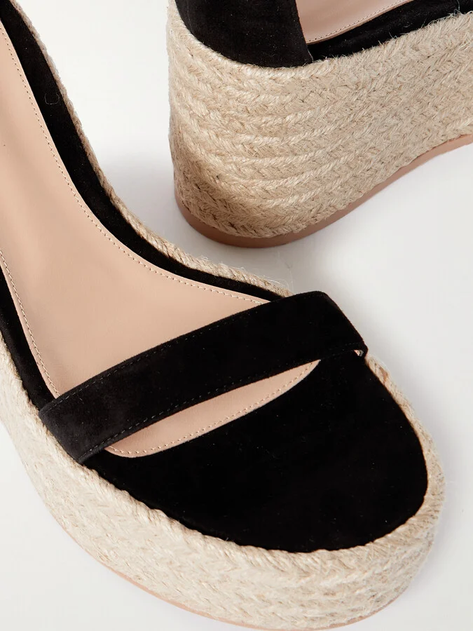 Gianvito Rossi - 45 Suede Espadrille Wedge Sandals - Black - Image 4