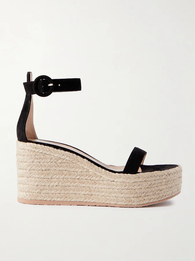 Gianvito Rossi - 45 Suede Espadrille Wedge Sandals - Black