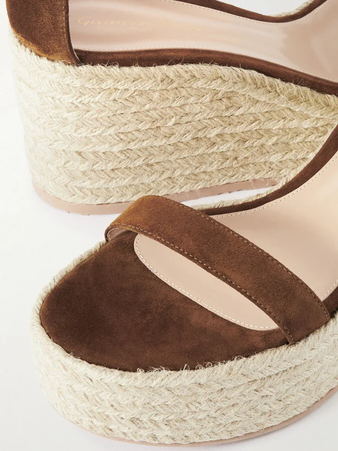 Gianvito Rossi - 45 Suede Espadrille Wedge Sandals - Brown - Image 4