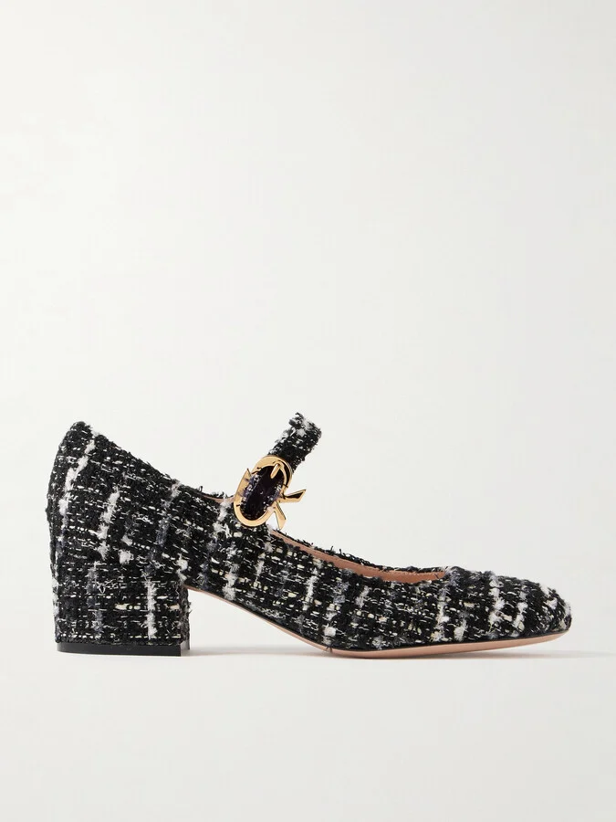 Gianvito Rossi - 45 Tweed Mary Jane Pumps - Black