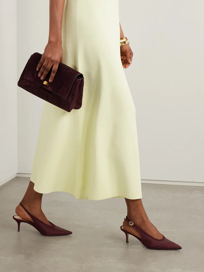 Gianvito Rossi - 55 Suede-trimmed Mesh Slingback Pumps - Burgundy - Image 2
