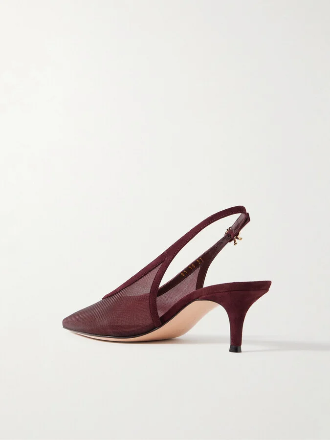 Gianvito Rossi - 55 Suede-trimmed Mesh Slingback Pumps - Burgundy - Image 3