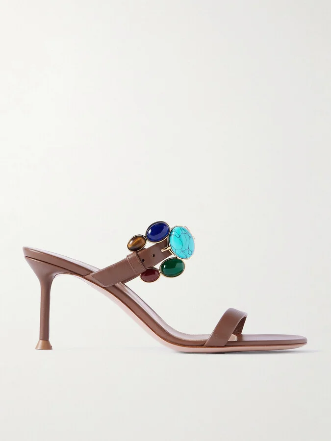 Gianvito Rossi - 70 Embellished Leather Sandals - Brown