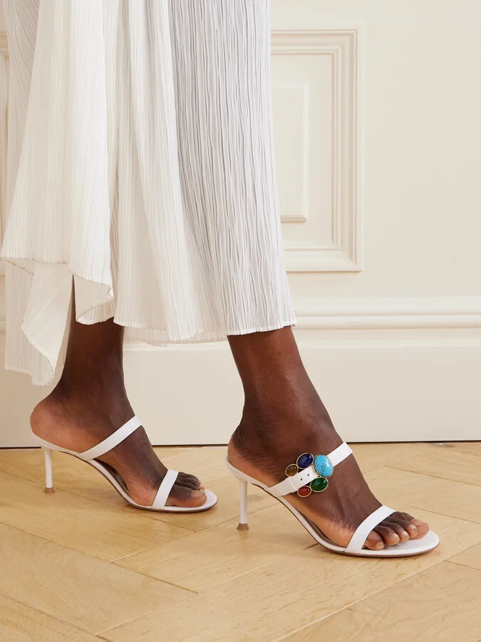 Gianvito Rossi - 70 Embellished Leather Sandals - White - Image 2