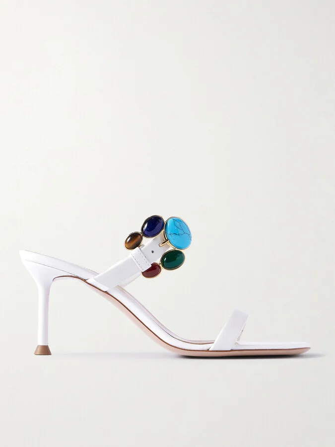 Gianvito Rossi - 70 Embellished Leather Sandals - White