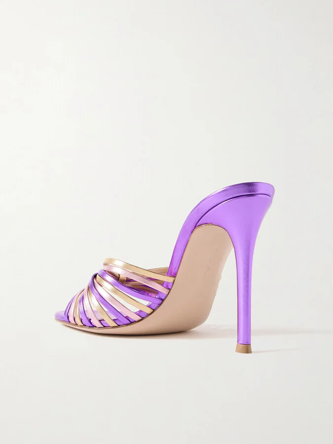 Gianvito Rossi - 70 Embellished Metallic Leather Sandals - Purple - Image 3