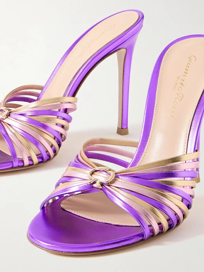 Gianvito Rossi - 70 Embellished Metallic Leather Sandals - Purple - Image 4