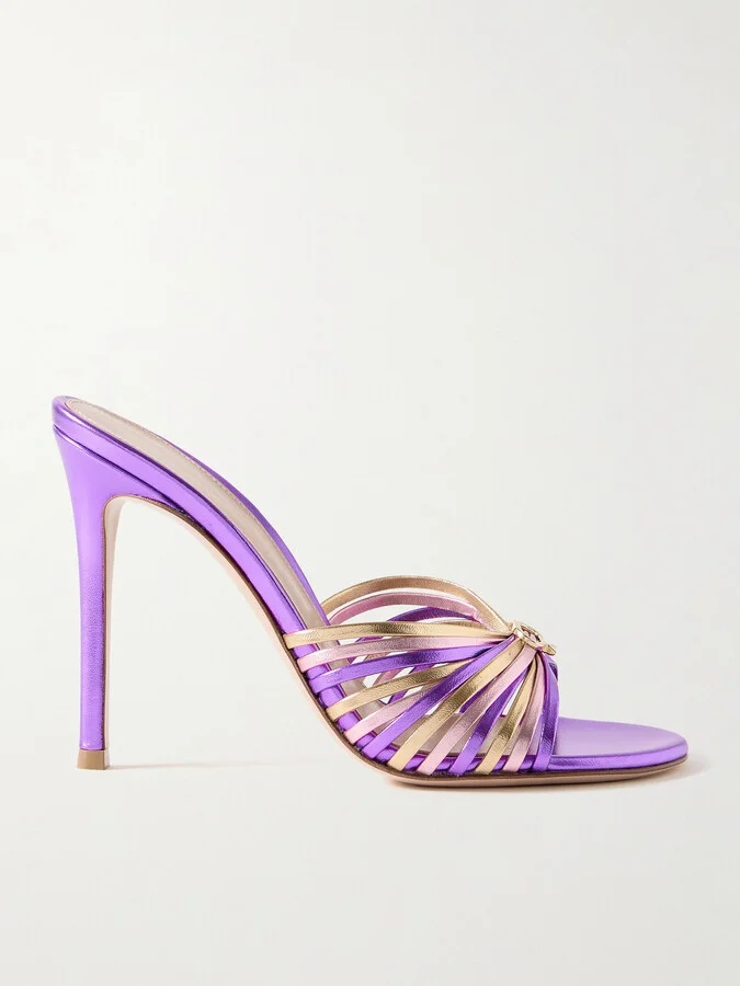 Gianvito Rossi - 70 Embellished Metallic Leather Sandals - Purple