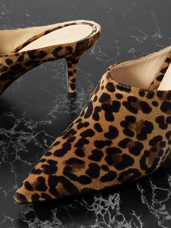 Gianvito Rossi - 70 Leopard-print Velvet Point-toe Mules - Animal print - Image 4