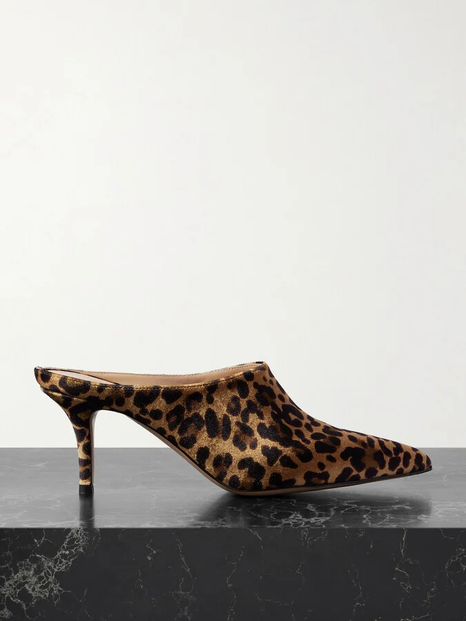 Gianvito Rossi - 70 Leopard-print Velvet Point-toe Mules - Animal print