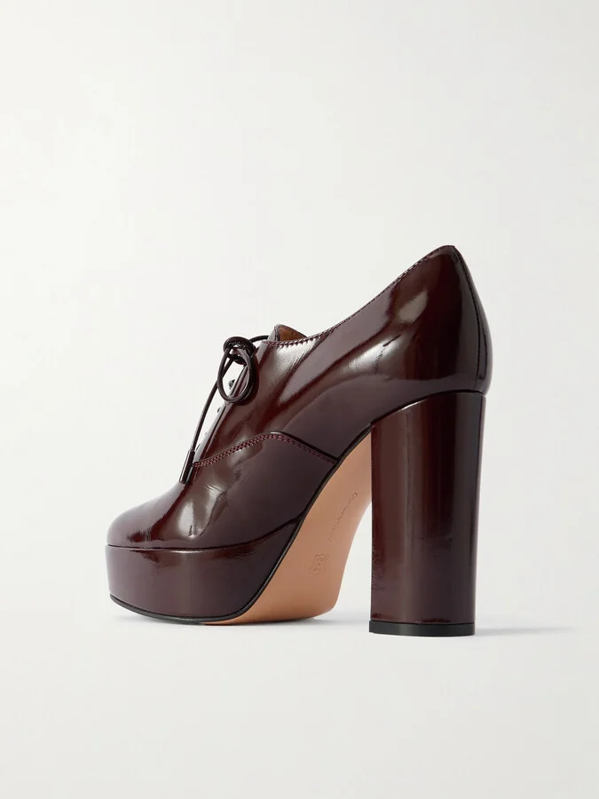 Gianvito Rossi - 70 Patent-leather Platform Oxford Pumps - Brown - Image 3