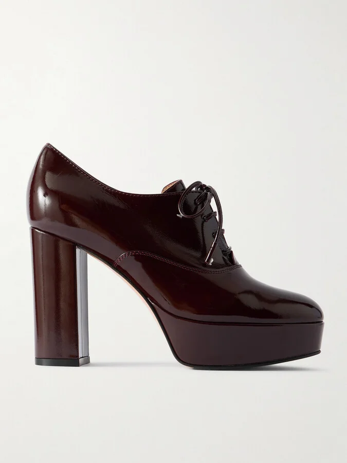 Gianvito Rossi - 70 Patent-leather Platform Oxford Pumps - Brown
