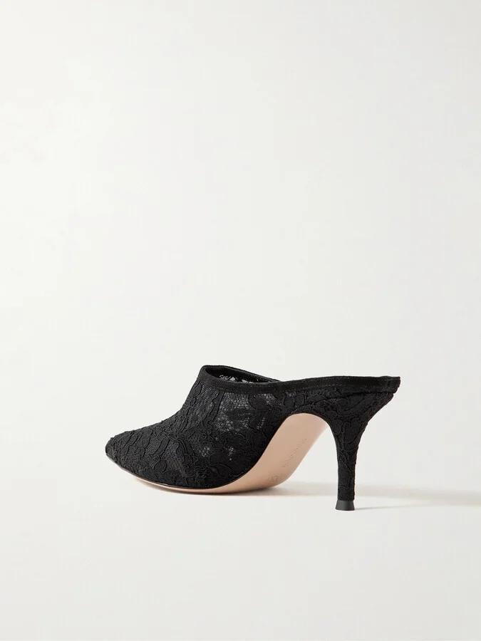 Gianvito Rossi - 70mm Corded Lace Mules - Black - Image 3