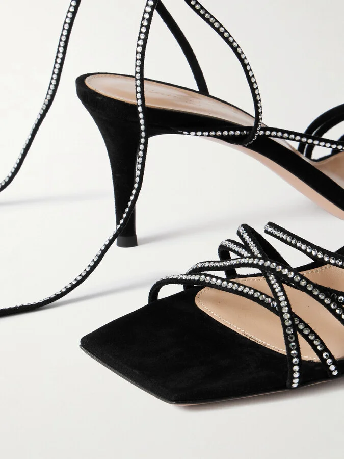 Gianvito Rossi - 75 Crystal-embellished Suede Sandals - Black - Image 4