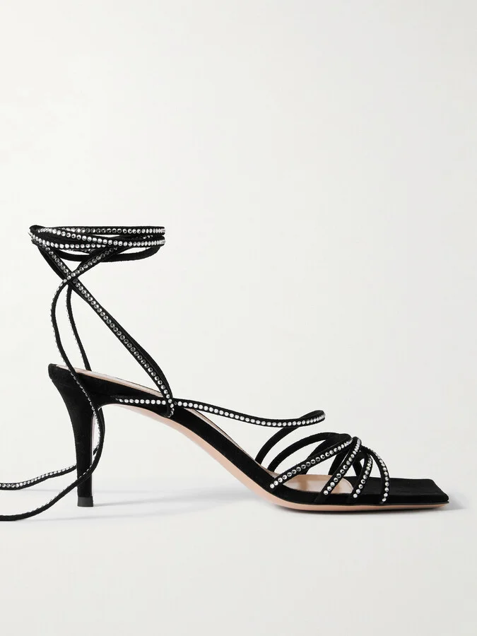 Gianvito Rossi - 75 Crystal-embellished Suede Sandals - Black