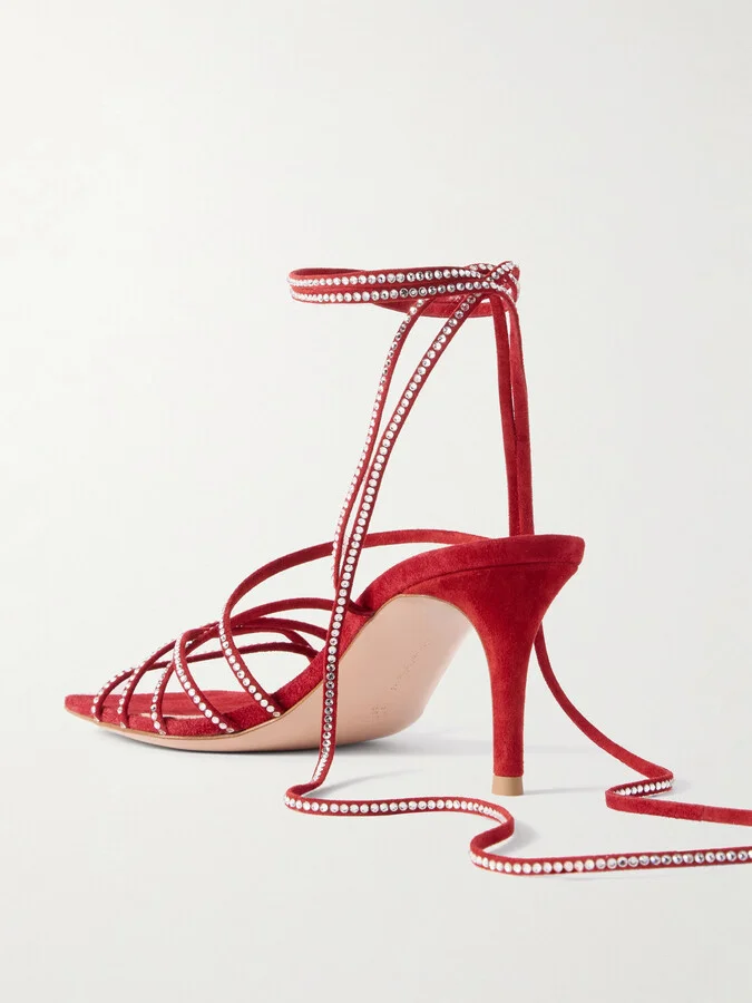 Gianvito Rossi - 75 Crystal-embellished Suede Sandals - Red - Image 3