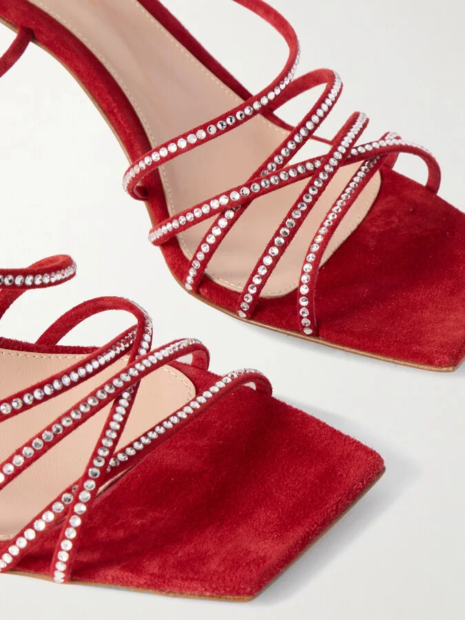 Gianvito Rossi - 75 Crystal-embellished Suede Sandals - Red - Image 4