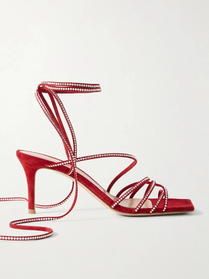 Gianvito Rossi - 75 Crystal-embellished Suede Sandals - Red