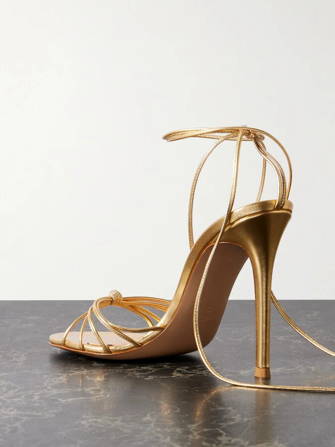 Gianvito Rossi - 85 Lace-up Metallic Leather Sandals - Gold - Image 3