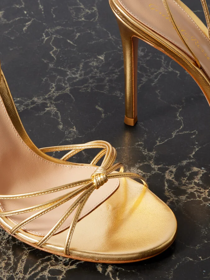 Gianvito Rossi - 85 Lace-up Metallic Leather Sandals - Gold - Image 4