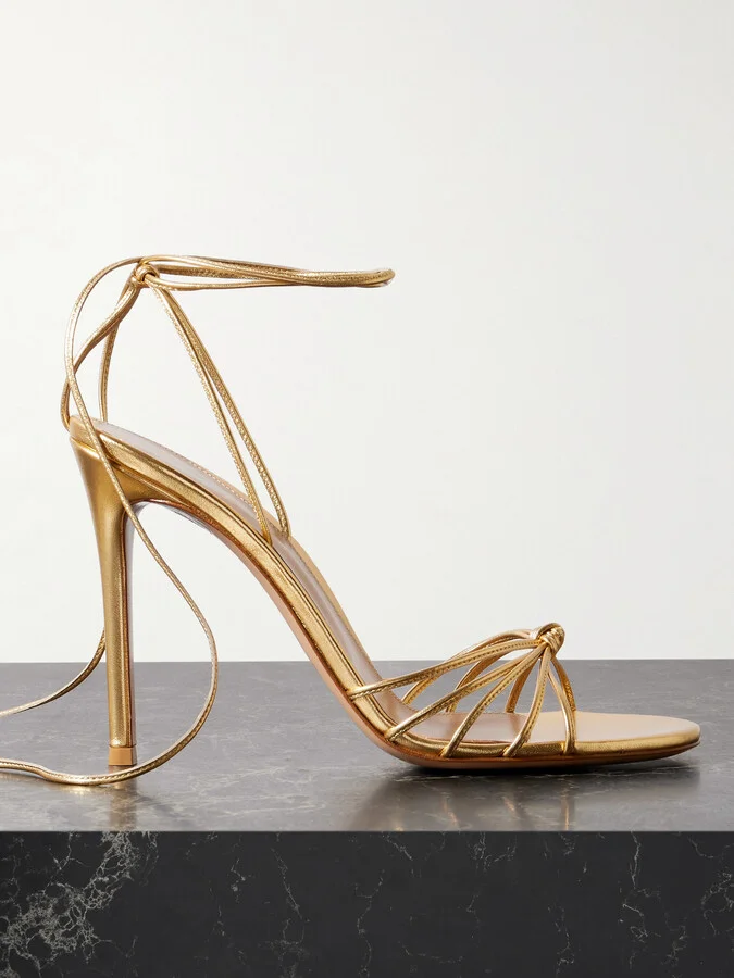 Gianvito Rossi - 85 Lace-up Metallic Leather Sandals - Gold