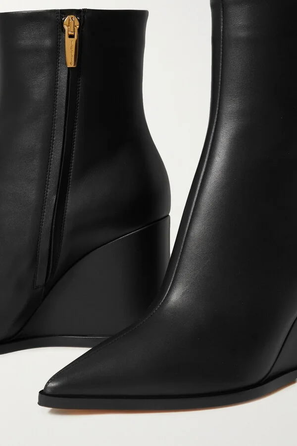 Gianvito Rossi - 85 Leather Wedge Ankle Boots - Black - Image 4