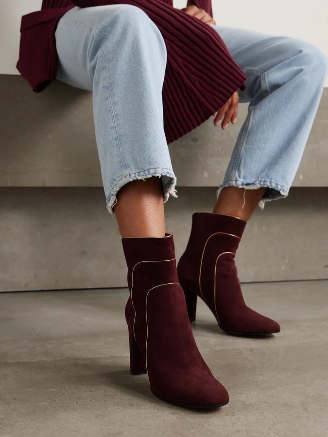 Gianvito Rossi - 85 Metallic Leather-trimmed Suede Ankle Boots - Burgundy - Image 2
