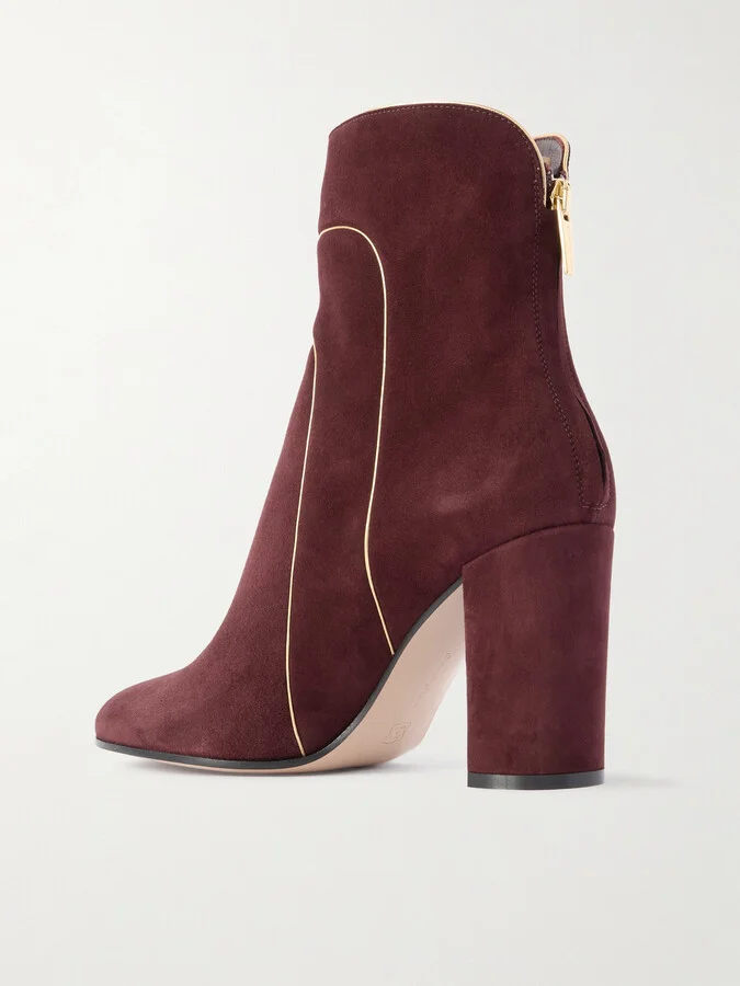 Gianvito Rossi - 85 Metallic Leather-trimmed Suede Ankle Boots - Burgundy - Image 3