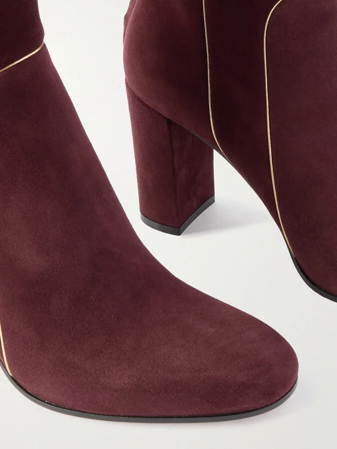 Gianvito Rossi - 85 Metallic Leather-trimmed Suede Ankle Boots - Burgundy - Image 4