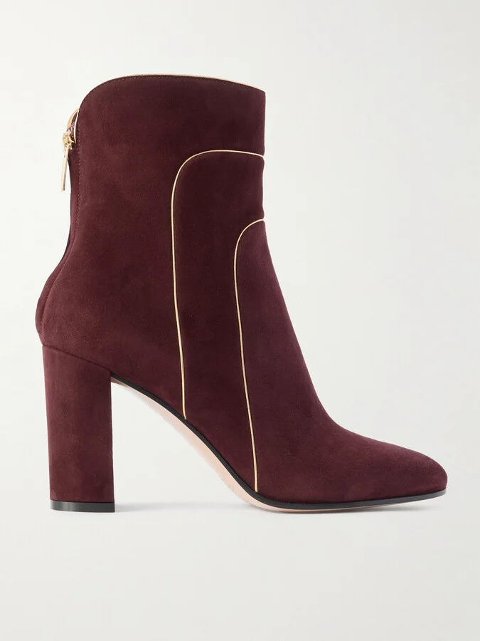Gianvito Rossi - 85 Metallic Leather-trimmed Suede Ankle Boots - Burgundy