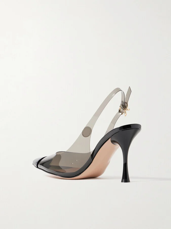 Gianvito Rossi - 85 Patent Leather-trimmed Pvc Slingback Pumps - Black - Image 3