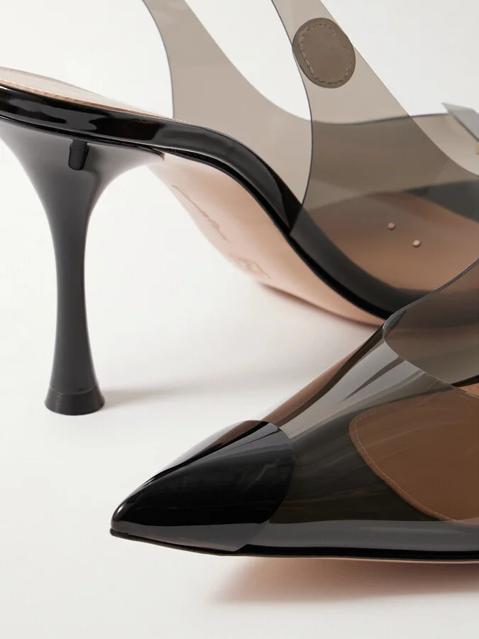 Gianvito Rossi - 85 Patent Leather-trimmed Pvc Slingback Pumps - Black - Image 4